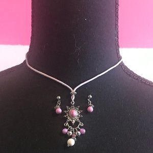 Lavender Pearl-Drop Earring and Necklace Set